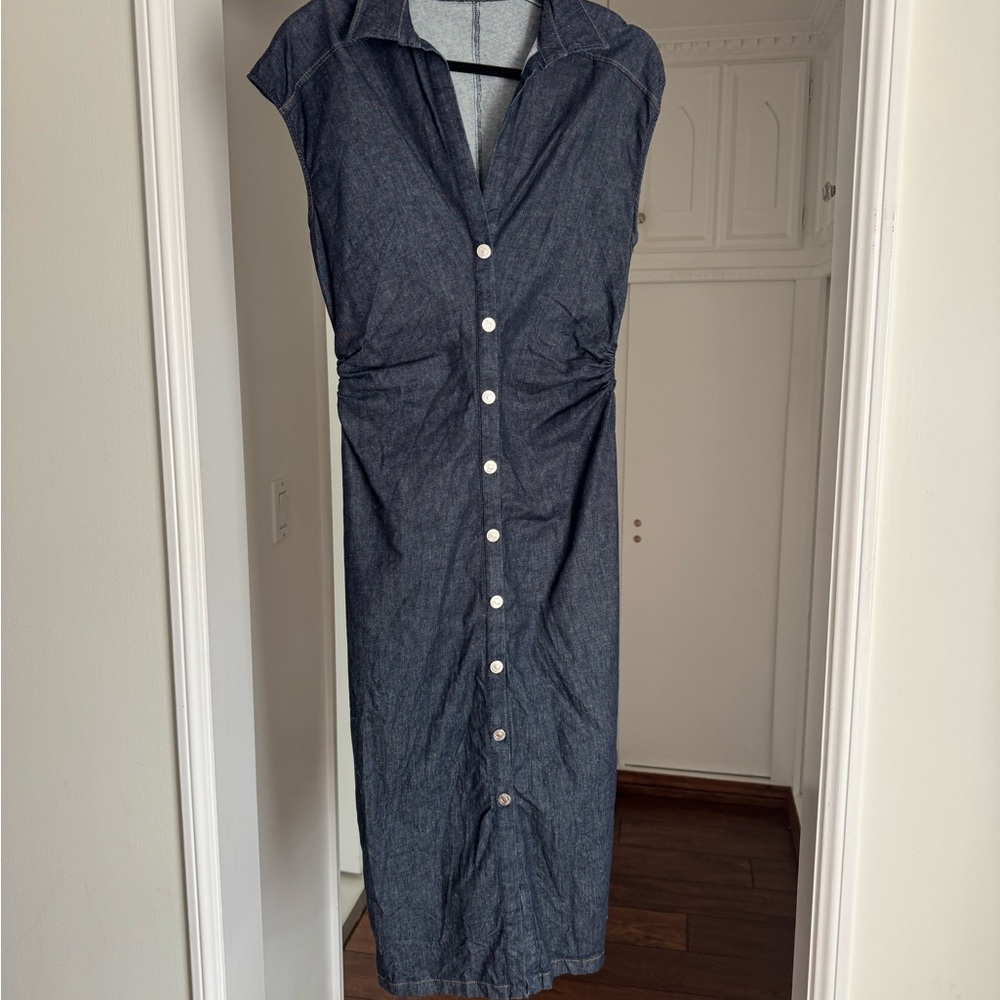 Zara Dark Blue Button-Down Midi Dress